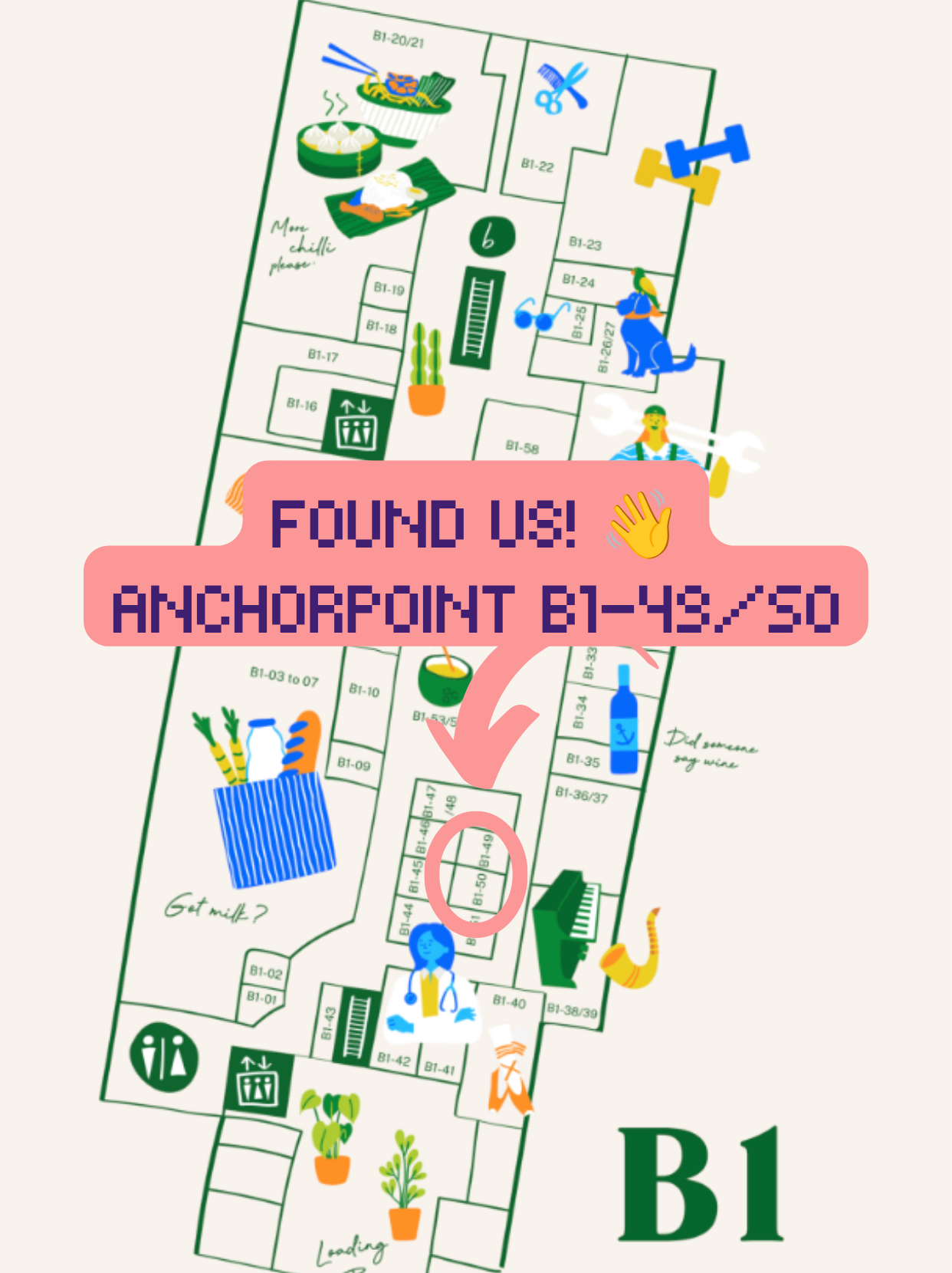 Anchorpoint B1 map — ICHIGO at #B1-49/50